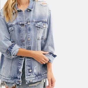 free people ramona cotton denim trucker jacket